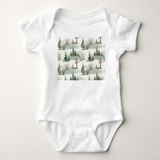 Vinterskog: Handritad Grönt oskärpa T Shirt (Framsida)