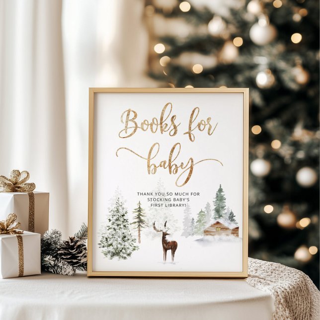 Vinterskog, hjort, Bokar för baby Poster (Skapare uppladdad)