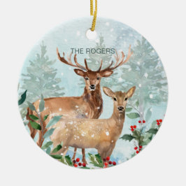 Vinterskog, hjort, vårt nya hem Ceramic Ornament