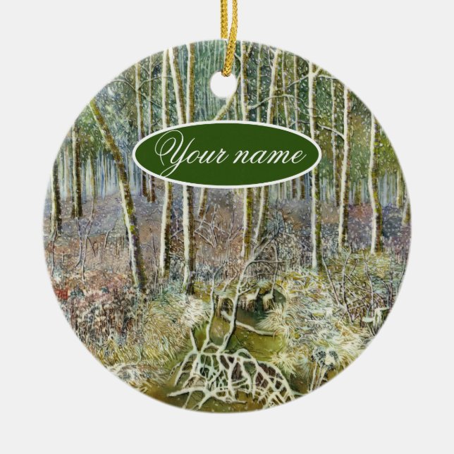 vinterskog - målning av vattenfärg julgransprydnad keramik (Framsidan)