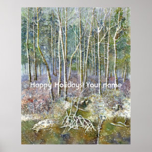 vinterskog - målning av vattenfärg poster