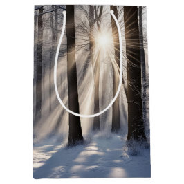 Vinterskog med solstråle