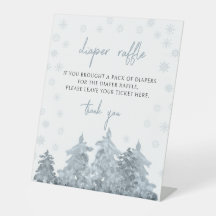 Vinterskog, snö babyduschdiskett, raffskylt