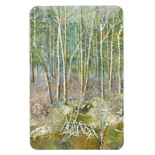 vinterskog, vattenfärg magnet