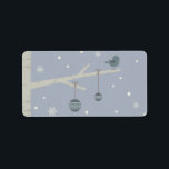Vinterskogar, helgdagar, julafton träd (blåa teckn adressetikett<br><div class="desc">Fåglar vid träd gren,  christmas helgdagars design,  söta tecknader i skogen,  vinterblåslandskap</div>