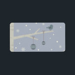 Vinterskogar, helgdagar, julafton träd (blåa teckn adressetikett<br><div class="desc">Fåglar vid träd gren,  christmas helgdagars design,  söta tecknader i skogen,  vinterblåslandskap</div>
