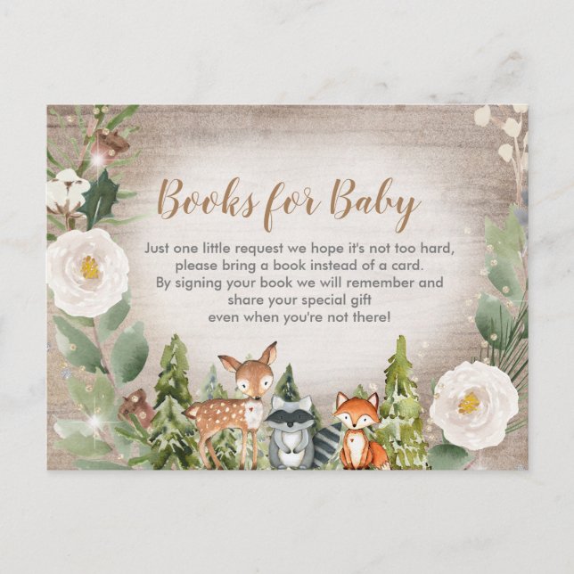 Vinterskogar, vit blommigt bokar för baby invita inbjudan vykort (Framsida)