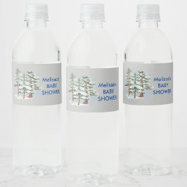 Vinterskogen baby dess kall utanför snöflingan vattenflaskor etikett