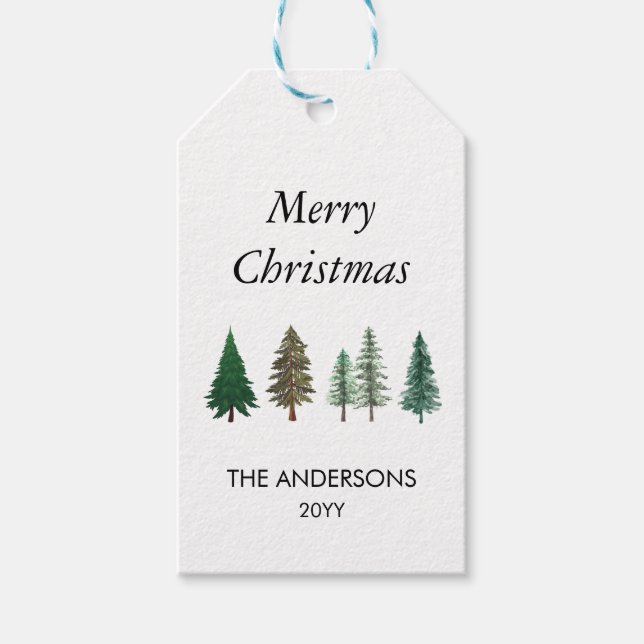 Vinterskogen Elegant Gräs Träd jul jul Presentetikett (Framsidan)