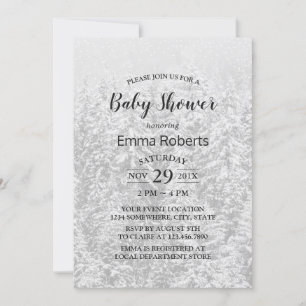 Vinterskogen Elegant Snö White Baby Shower Inbjudningar