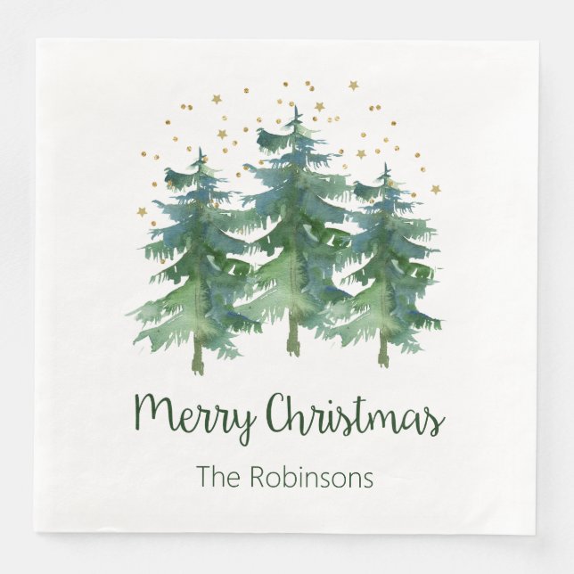 Vinterskogen God jul Pappra vintertorn Napkins Pappersservett (Framsida)