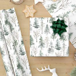Vinterskogen Gräs Träd - vattenfärgsjul Presentpapper