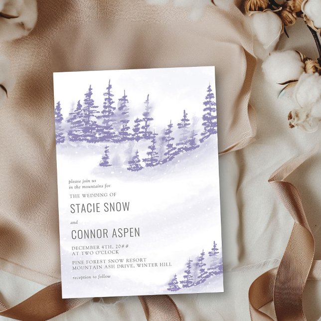 Vinterskogen i Snö Lavender Grått Bröllop Inbjudningar (Wedding Invitation from my Winter Forest Lavender Wedding Collection
)