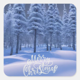 Vinterskogen - jul fyrkantigt klistermärke