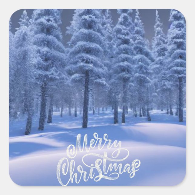 Vinterskogen - jul fyrkantigt klistermärke (Framsida)