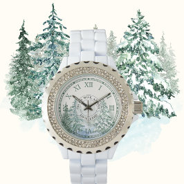 Vinterskogen Rhinestone Watch för kvinnor - vit Armbandsur
