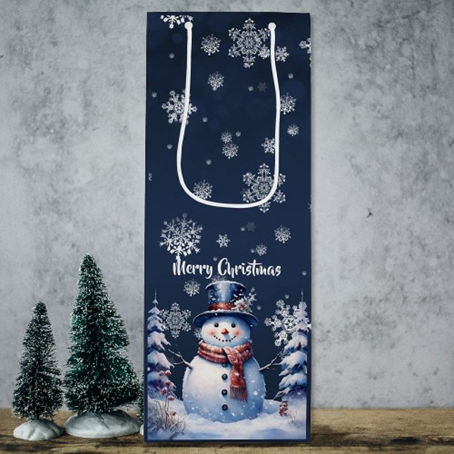 Vinterskogen Snögubbe jul (Winter Forest Snowman Christmas Wine Gift Bag)