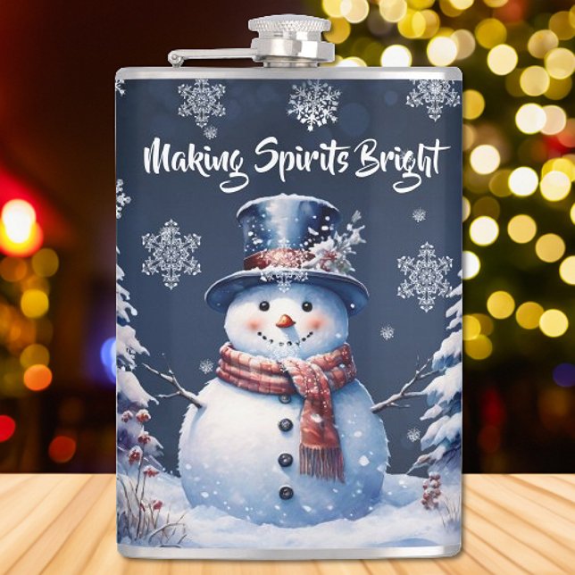 Vinterskogen Snögubbe jul Fickplunta (Winter Forest Snowman Christmas Flask)