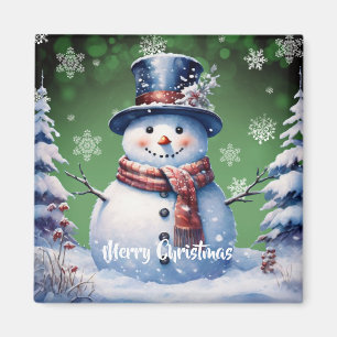 Vinterskogen Snögubbe jul Grönt Magnet