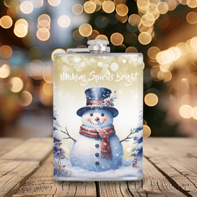 Vinterskogen Snögubbe jul | GULD Fickplunta (Gold Winter Forest Snowman Christmas Flask)