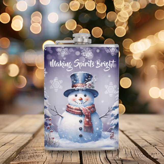 Vinterskogen Snögubbe jul | Lila Fickplunta (Purple Winter Forest Snowman Christmas Flask)