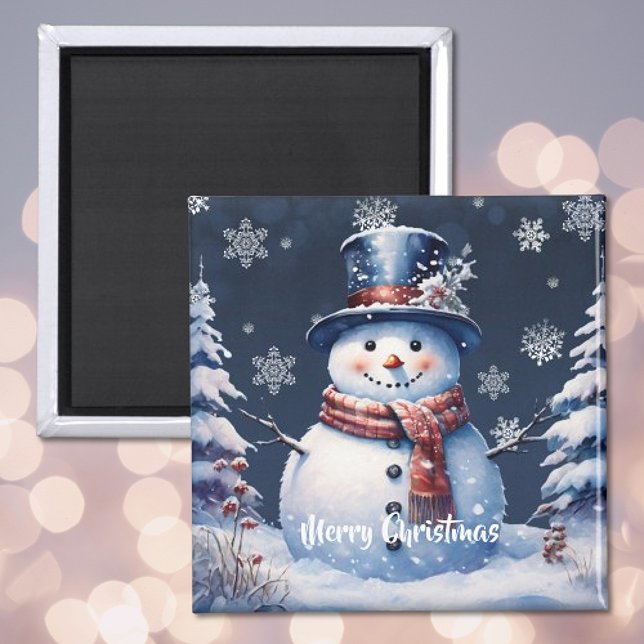 Vinterskogen Snögubbe jul Magnet (Winter Forest Snowman Christmas Magnet)