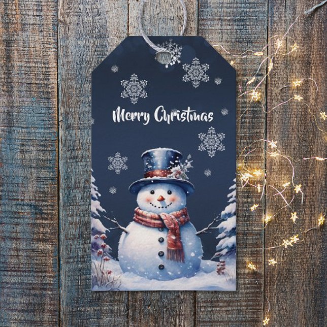 Vinterskogen Snögubbe jul Presentetikett (Winter Forest Snowman Christmas Gift Tags)
