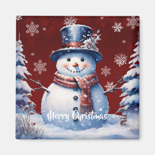 Vinterskogen Snögubbe jul Röd Magnet