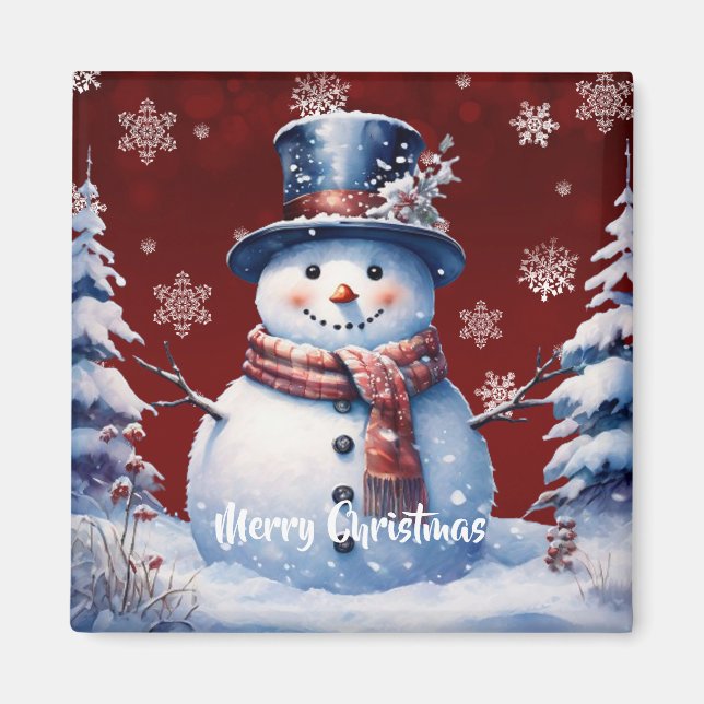 Vinterskogen Snögubbe jul | Röd Magnet (Framsidan)