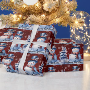 Vinterskogen Snögubbe jul Röd Presentpapper