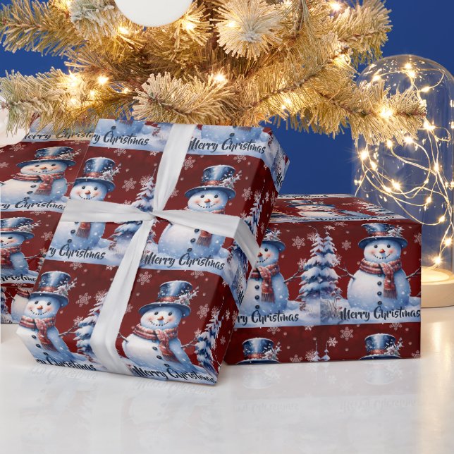 Vinterskogen Snögubbe jul | Röd Presentpapper (Helgdagar)