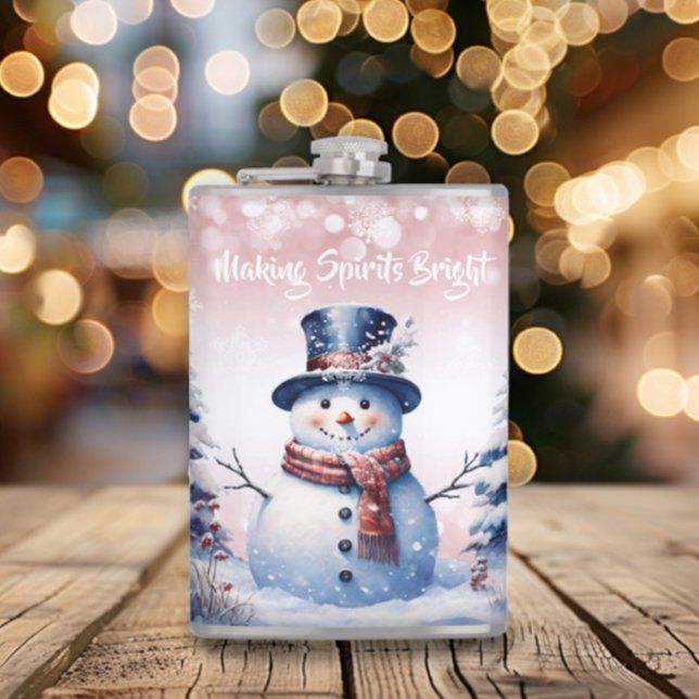 Vinterskogen Snögubbe jul | Rosa Fickplunta (Pink Winter Forest Snowman Christmas Flask)