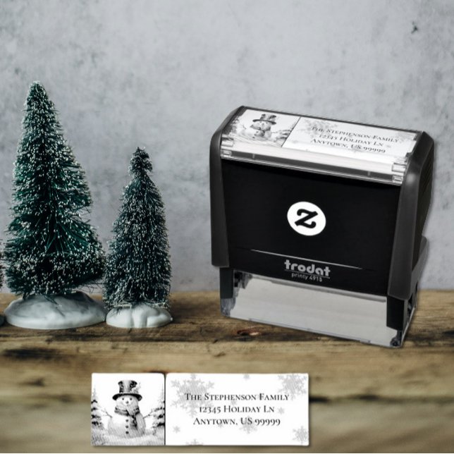 Vinterskogen Snögubbe jul Självfärgande Stämpel (Winter Forest Snowman Christmas Self Inking Stamp)