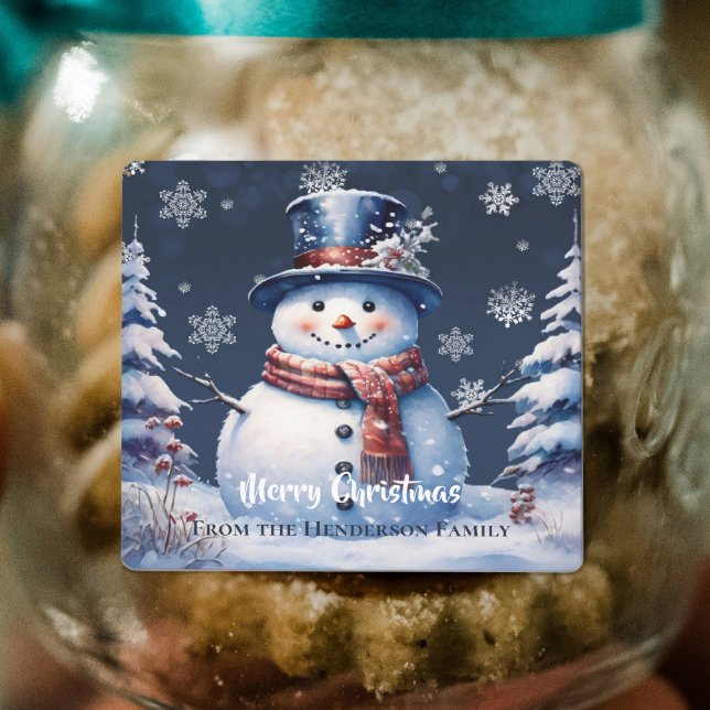 Vinterskogen Snögubbe - julbaljakt Klistermärke (Winter Forest Snowman Christmas Baking Label)