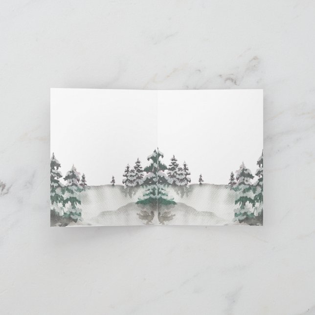 Vinterskogens vattenfärg - helgdag - handmålad tack kort (Inuti)