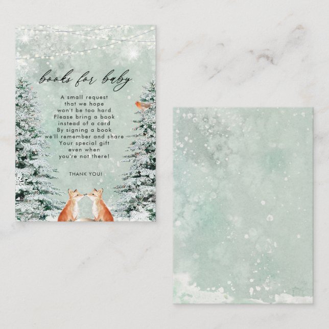 vinterskogräv bokar för baby-visitkort tilläggskort (Fram/baksida)