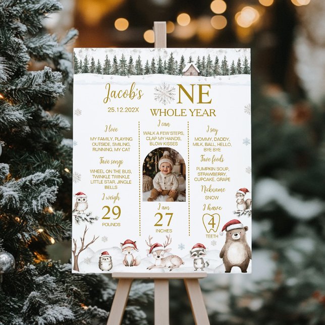 Vinterskogsdjur 1:a födelsedagsmilstolpe Foto Poster (Skapare uppladdad)