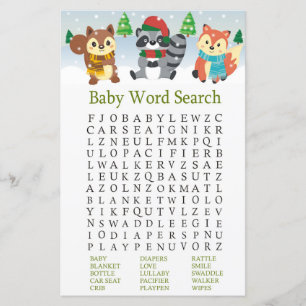 Vinterskogsdjur Baby Shower Ord SearchGame