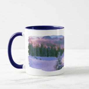 Vinterskogshögats Lila Light reflekterat på Snö Mugg