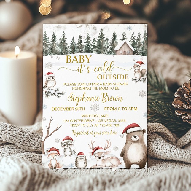 Vinterskogsträtt Animals Baby Shower Inbjudningar (Skapare uppladdad)