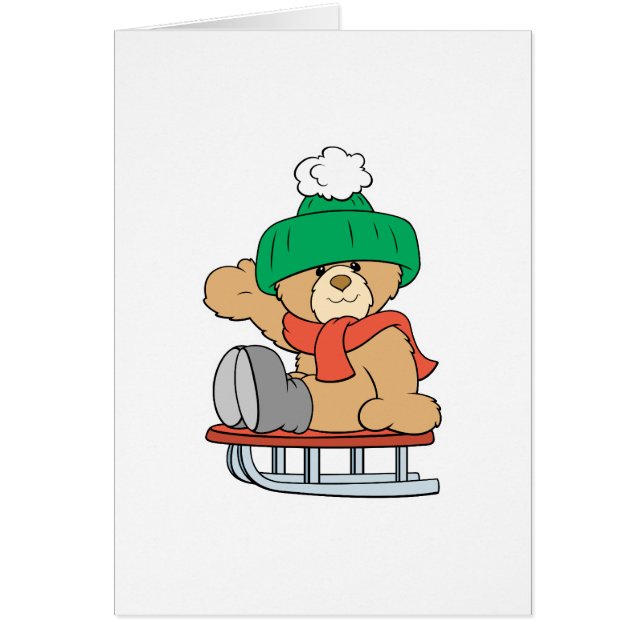 Vintersladdad söt nalle hälsningskort (Framsidan)