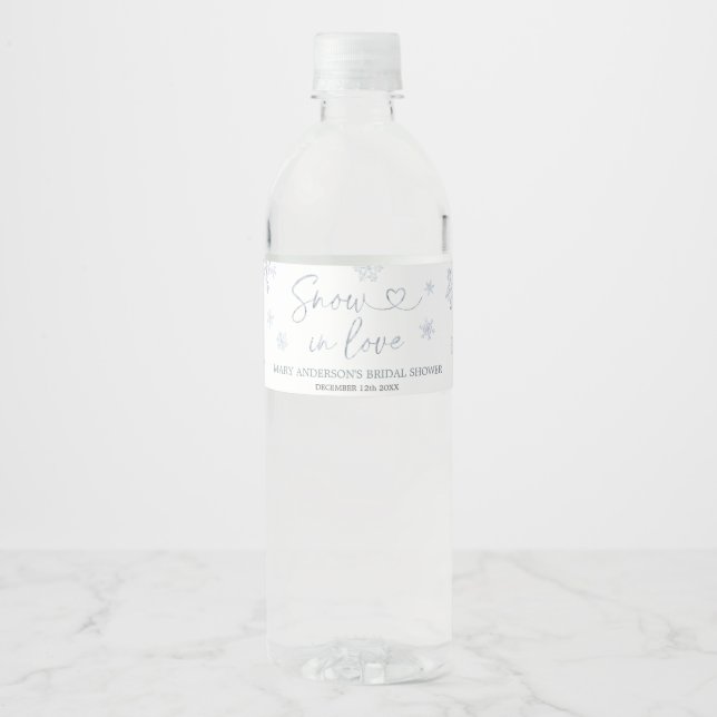 Vintersnö i kärlek Snöflinga Bröllopsdusch Vattenflaska Etikett (Framsida)