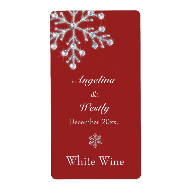Vintersnöflake Bröllop Vin-etikett Fraktsedel (Framsidan)