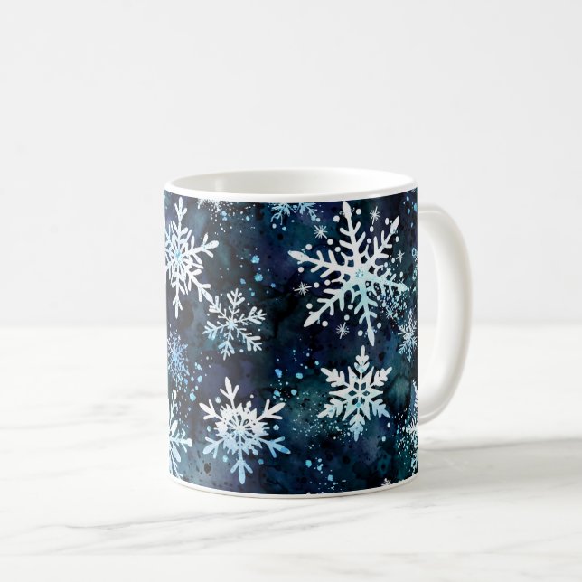 Vintersnöflingor Djupblå Magisk Natt Kaffemugg (Framsida höger)