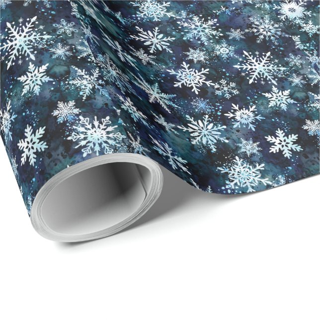Vintersnöflingor Djupblå Magisk Natt Presentpapper (Rullad Hörn)