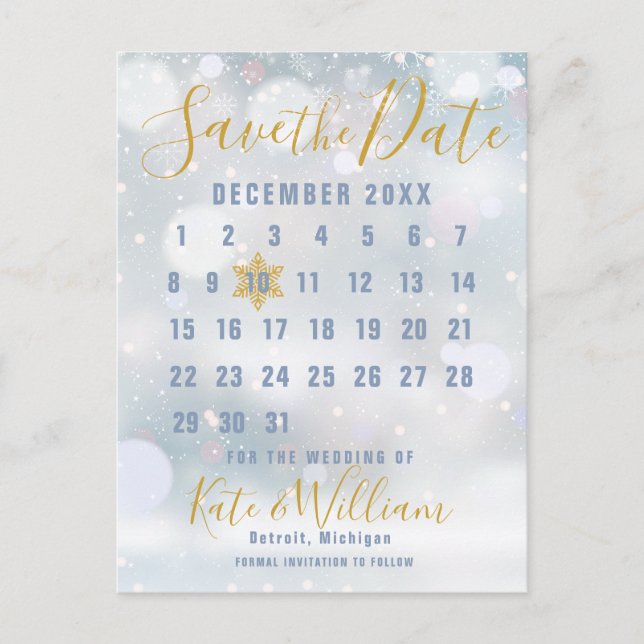 Vintersnöflingor Kalender Spara datumet Vykort (Framsida)