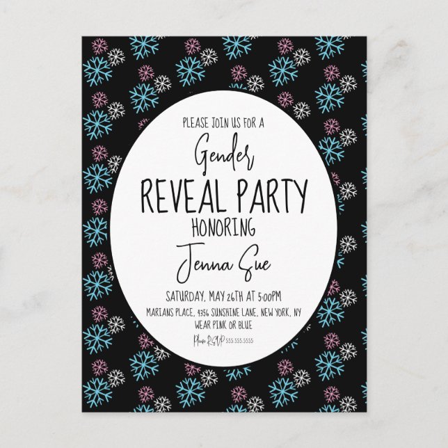 VinterSnöflingor Rosa Blue Gender Reveal Vykort (Framsida)