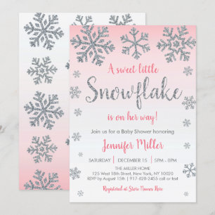 Vintersnöflingor Rosa & Silver Baby Shower Inbjudningar