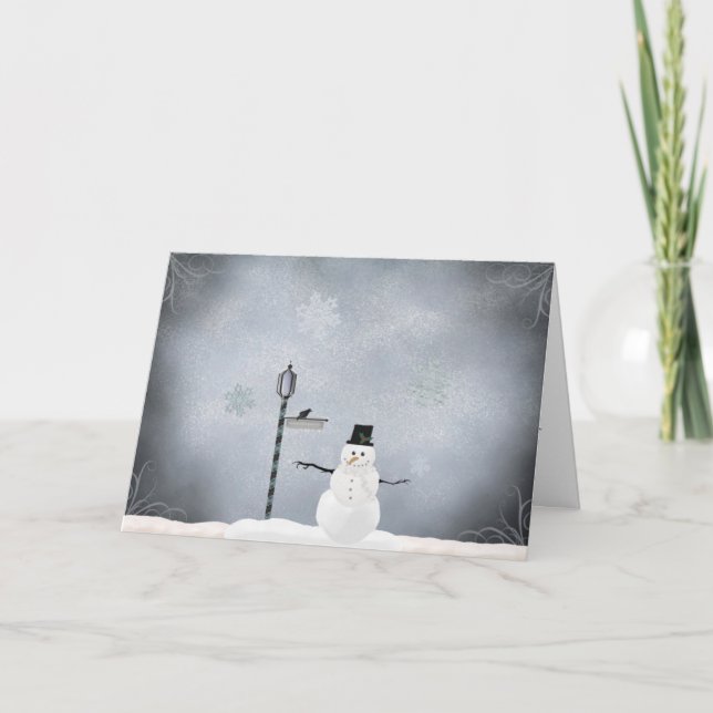 Vintersnögubbehälsningar Helgkort (Framsida)