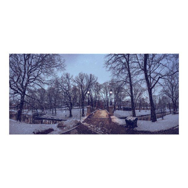 vintersnöstadspark på kvällen fototryck (Framsidan)